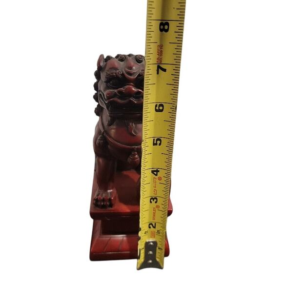 Asian Foo Dog Sculpture Figurine Heavy Resin Red Home Decor - Picture 6 of 8